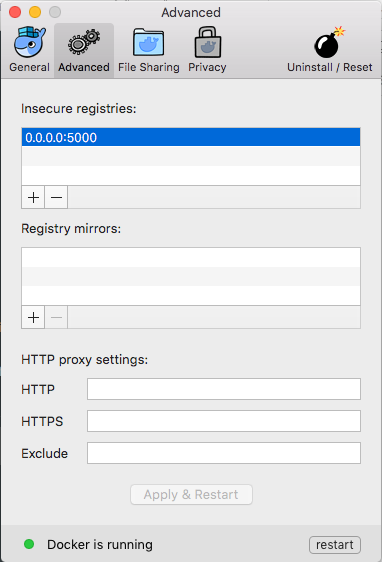 docker insecure registry config