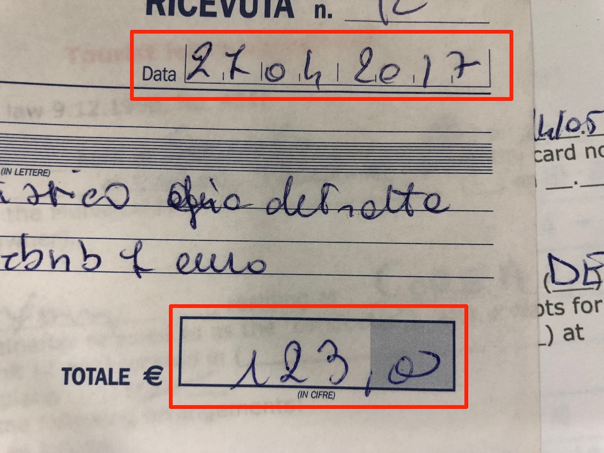 Italia bnb receipt
