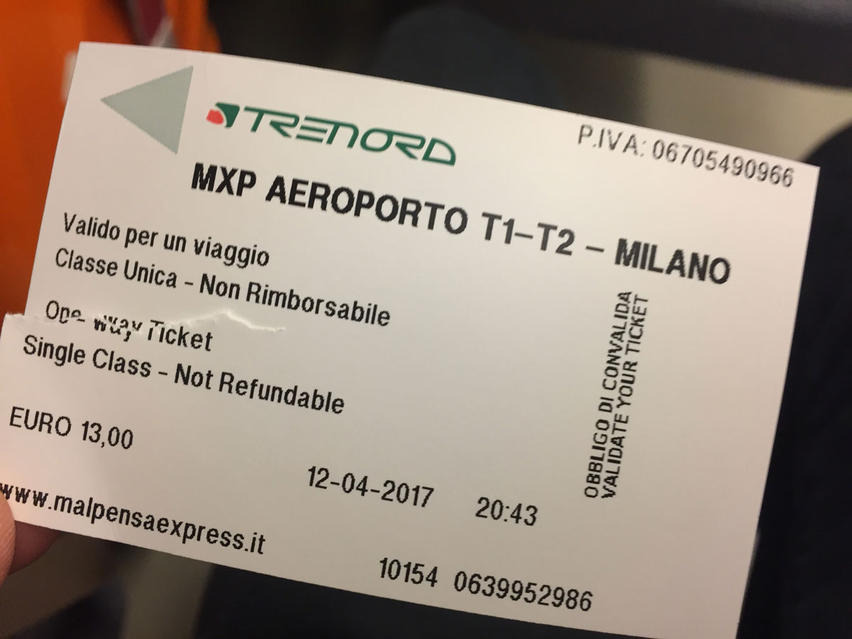 Ticket from MXP to Milano